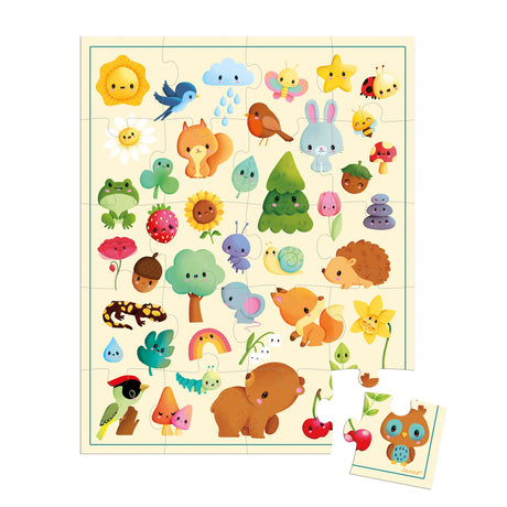 Janod 20 Piece Children’s Jigsaw Puzzle - Nature Picture Puzzle - Giftable Carrying Case with Fabric Handle - Eye Spy Games - Ages 2-5 Years