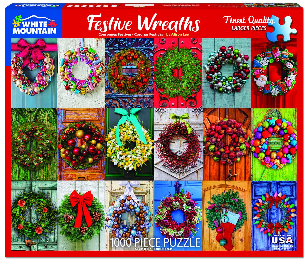 White Mountain Festive Wreaths Christmas Puzzles 1000 Pieces Jigsaw Puzzle for Adults and Family