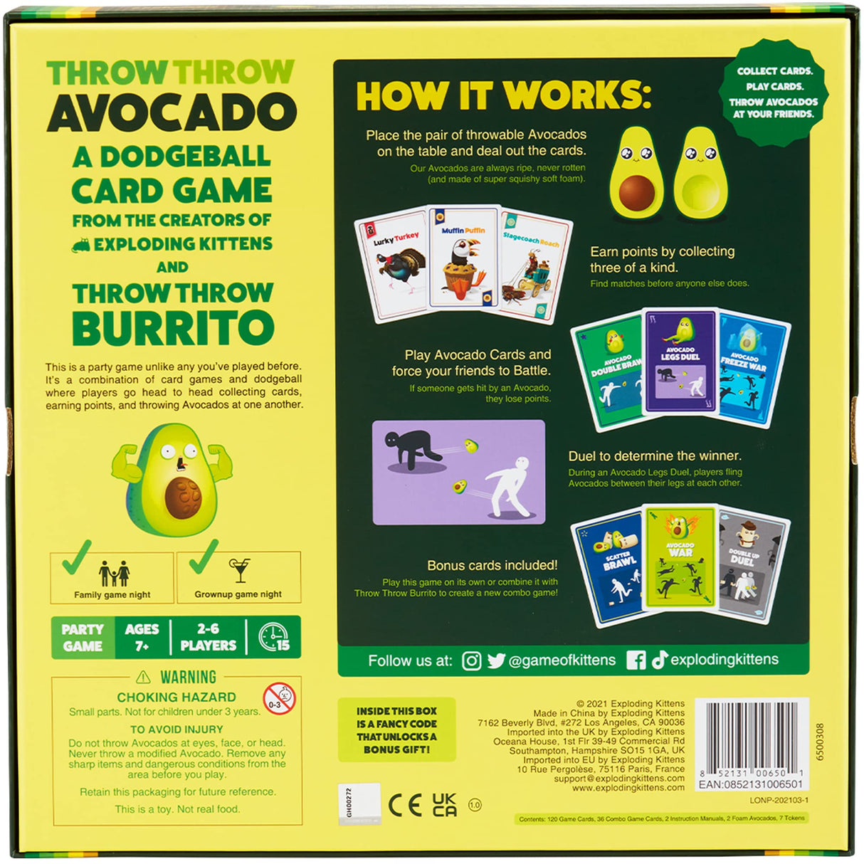 Exploding Kittens Presents Throw Avocado - A Dodgeball Card Sequel and Expansion Set - Family-Friendly Card Games for Adults, Teens & Kids - 2-6 Players - Ages 7 and Up - 120 Cards