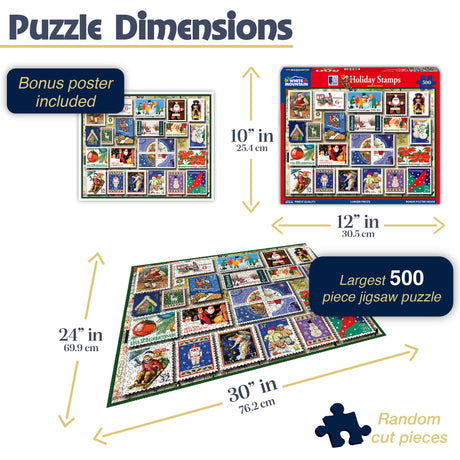 White Mountain Puzzles - Holiday Stamps - 500 Piece Jigsaw Puzzle - image 3