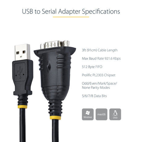 3FT USB TO SERIAL CABLE