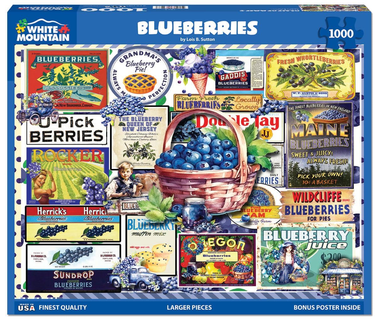 White Mountain - Blueberries - 1000 Piece Jigsaw Puzzle for Adults, Children, + Grandparents