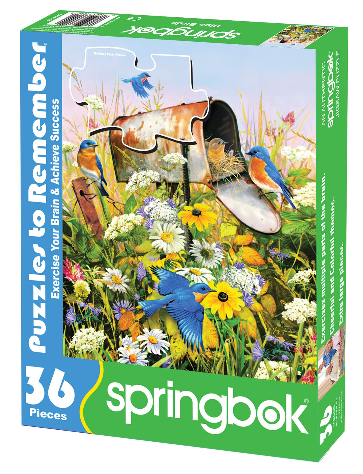 Springbok Puzzle to Remember - Alzheimer & Dementia Activity - 36 Piece Jigsaw Puzzle Blue Birds - Made in USA