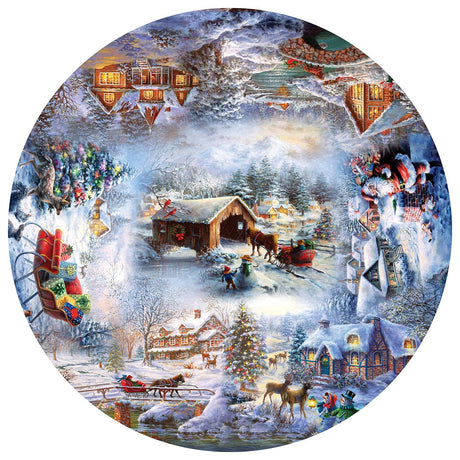 Springbok Winter Wonderland 500 Piece Round Jigsaw Puzzle for Adults and Kids Features a Circle of Illustrations Featuring The Best of Christmas Imagery