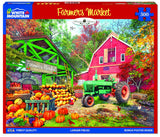 White Mountain - Farmer’s Market, 500 Piece Jigsaw Puzzle, Farm Puzzle, Big Red Barn, Pumpkins