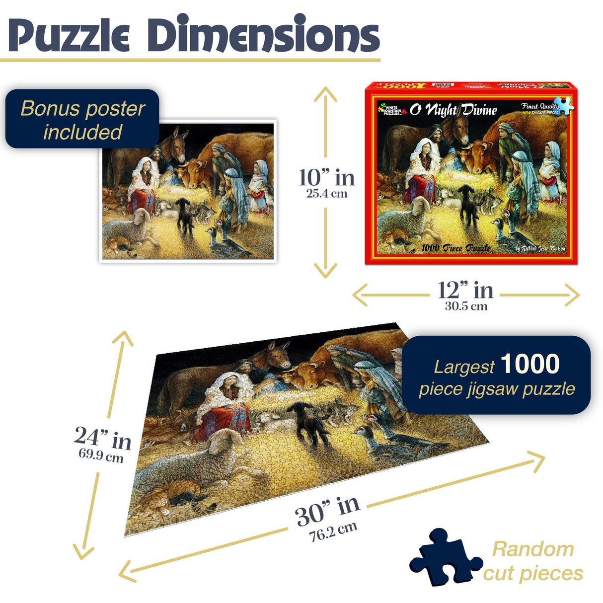 White Mountain O Night Divine Christmas Puzzles 1000 Pieces Jigsaw Puzzle for Adults and Family