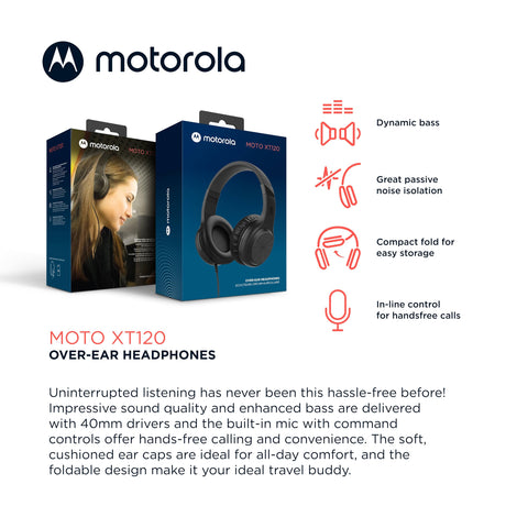 Motorola - Xt120 Wired Over Ear Headphones - Black