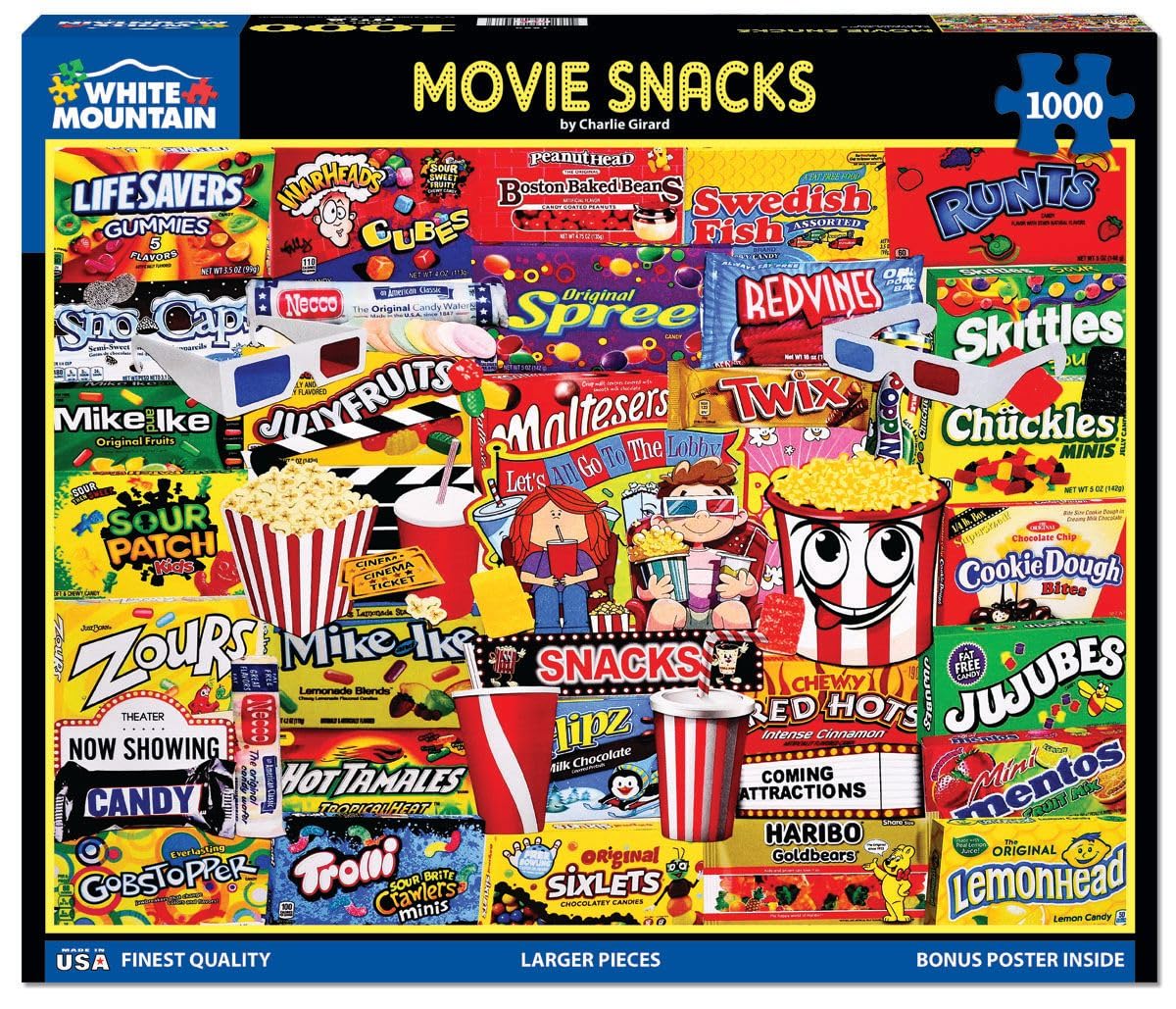 White Mountain Movie Snacks 1000 Piece Jigsaw Puzzle Collage Puzzles for Adults and Family