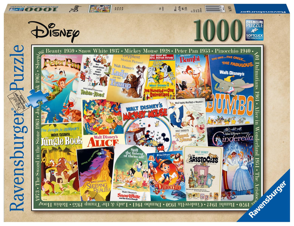 Ravensburger Disney Vintage Movie Posters 1000 Piece Puzzle for Adults, Every Piece is Unique, Softclick Technology Means Pieces Fit Together Perfectly