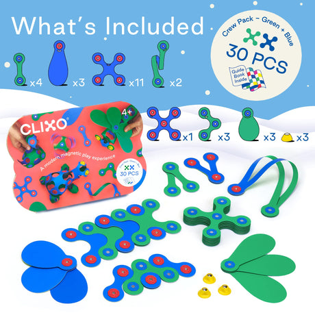 Clixo Crew 30 Piece Pack - The Flexible, Durable, Imagination-Boosting Magnetic Building Toy