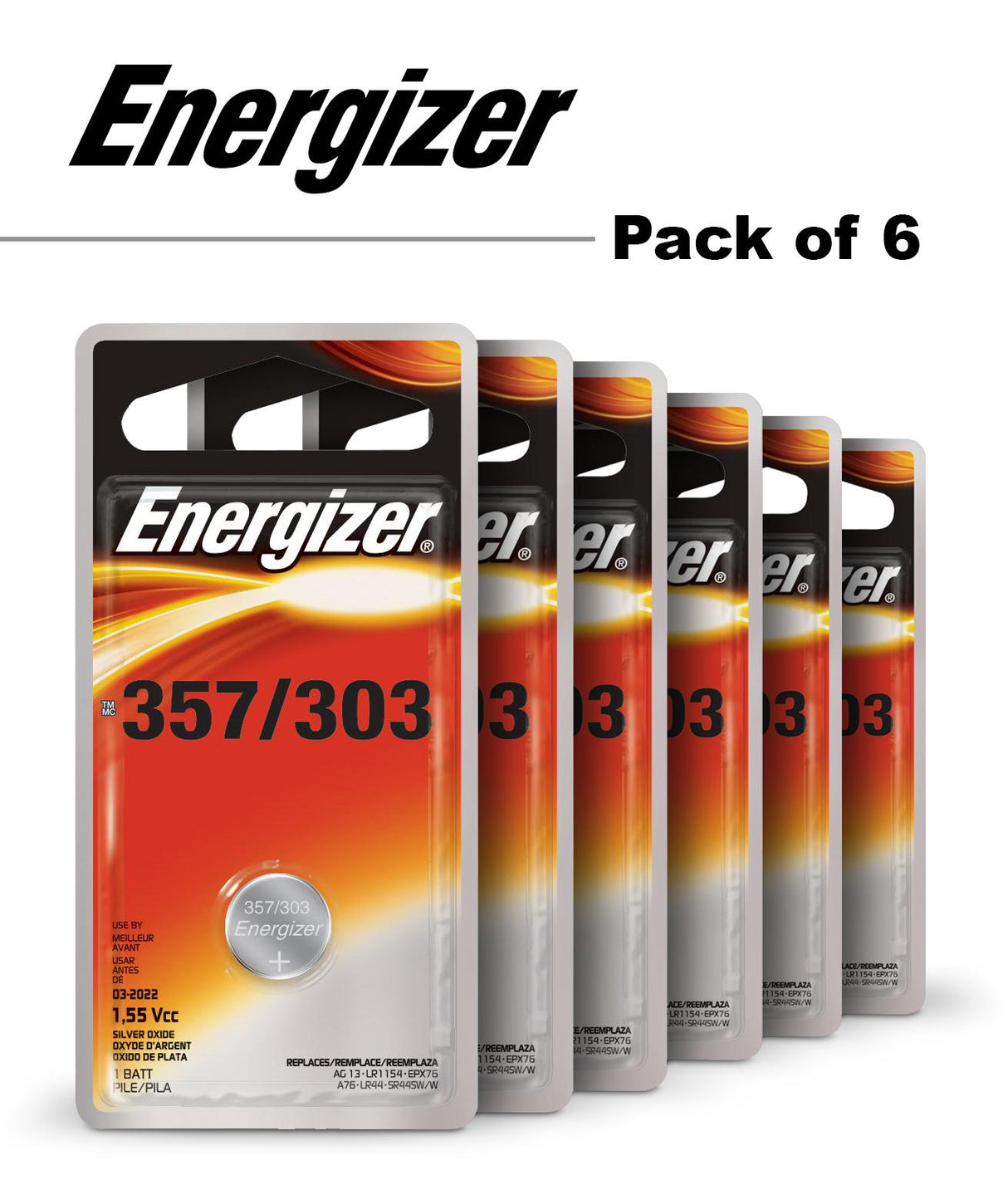 ENERGIZER 357/303 COIN BATTERIES - 1 PACK - 6 COUNT