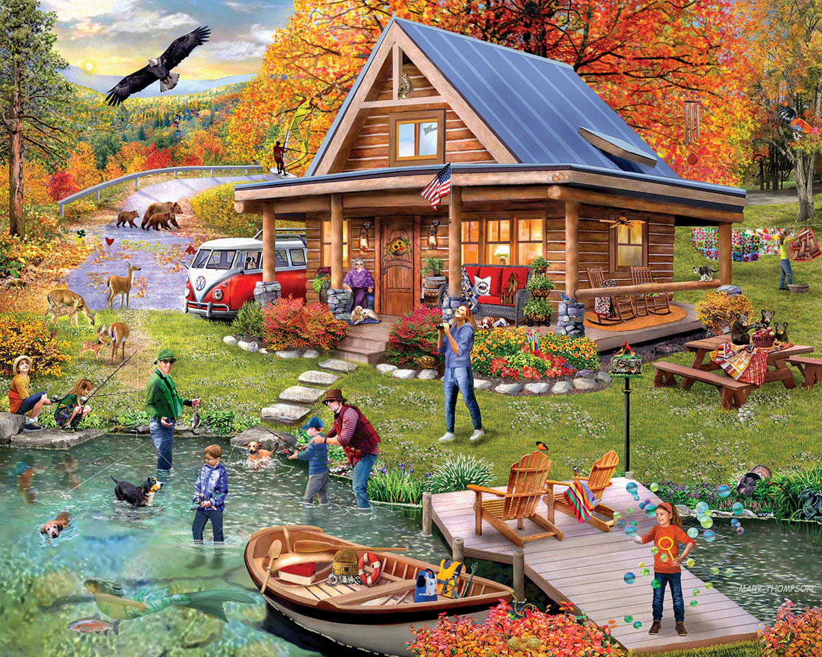 White Mountain Puzzles - Cabin Vacation Seek & Find - 1000 Piece Jigsaw Puzzle