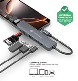 PowerPeak 6 in 1 USB C to HDMI Splitter, 2 USB 3.1, 1 USB-C, 1 Type-C PD charging, 1 MicroSD card slot, 1 SD card slot
