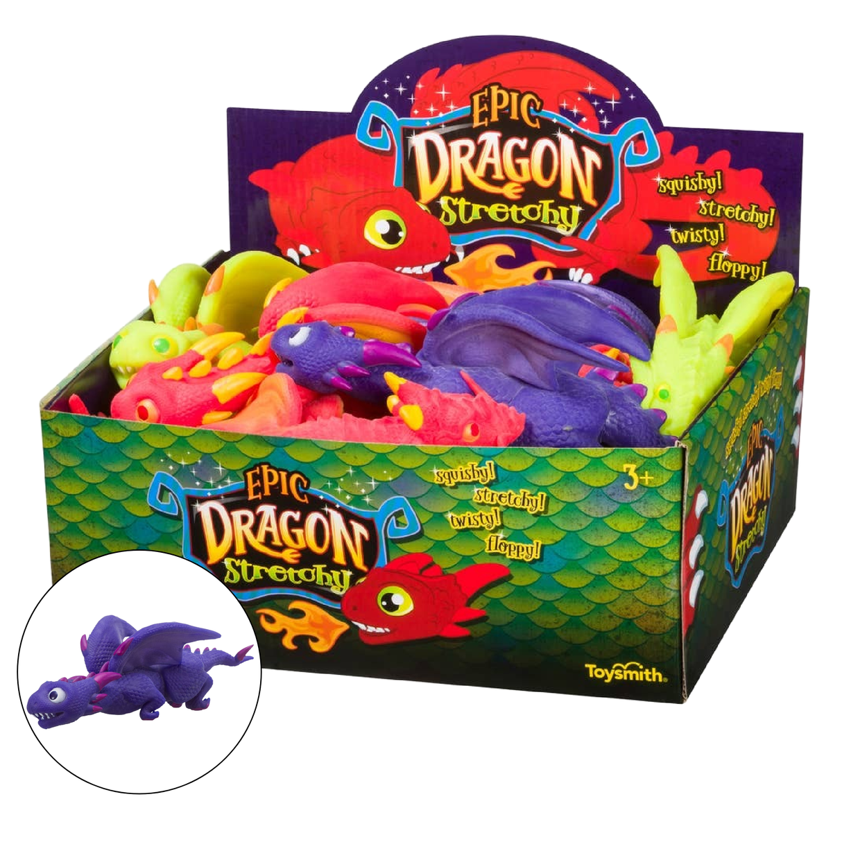 Toysmith - 10" Dragon Stretchy, Assorted Colors, Tactile Fun