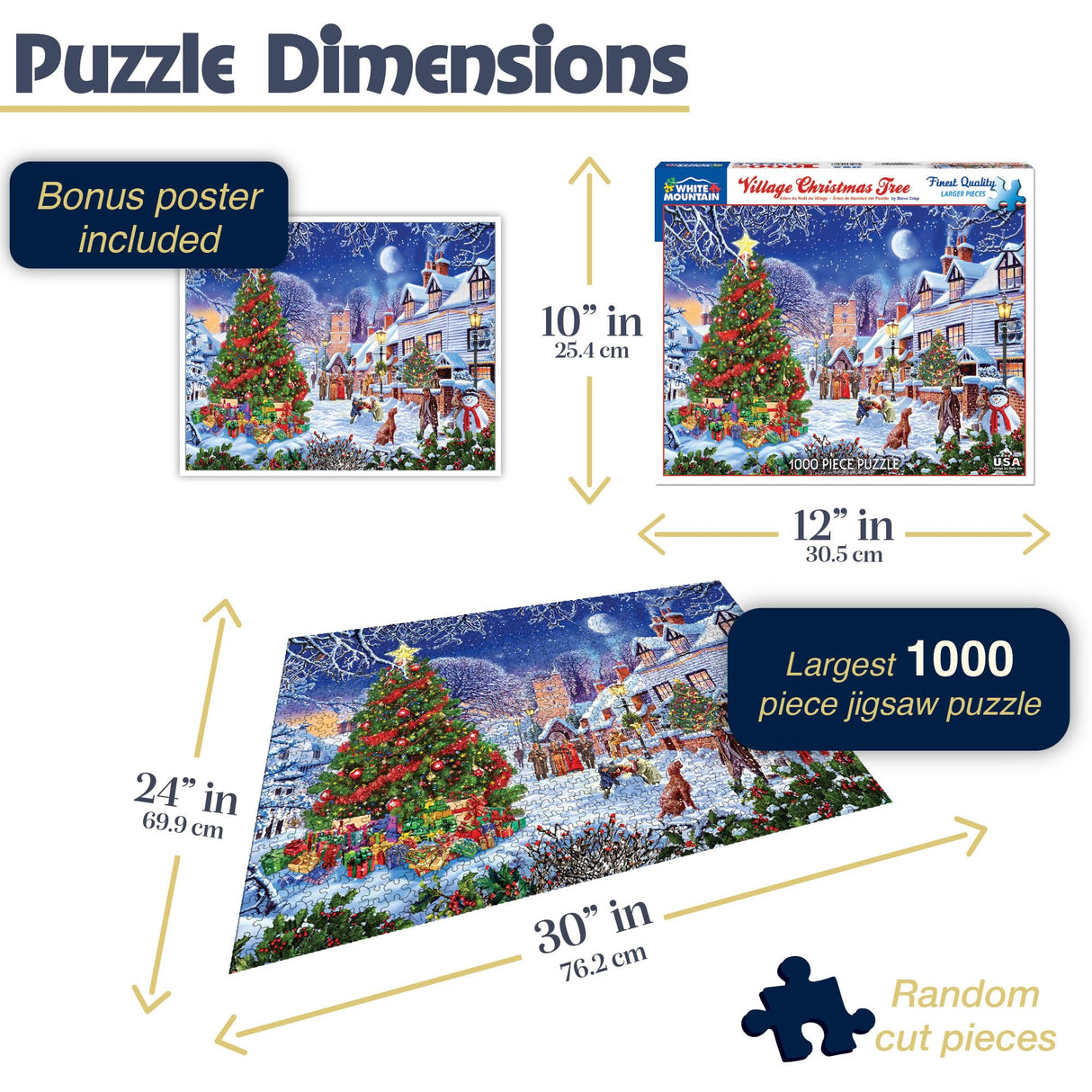 White Mountain Village Christmas Tree Christmas Puzzles 1000 Pieces Jigsaw Puzzle for Winter