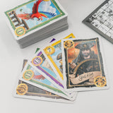 Playing cards with various designs on a white surface