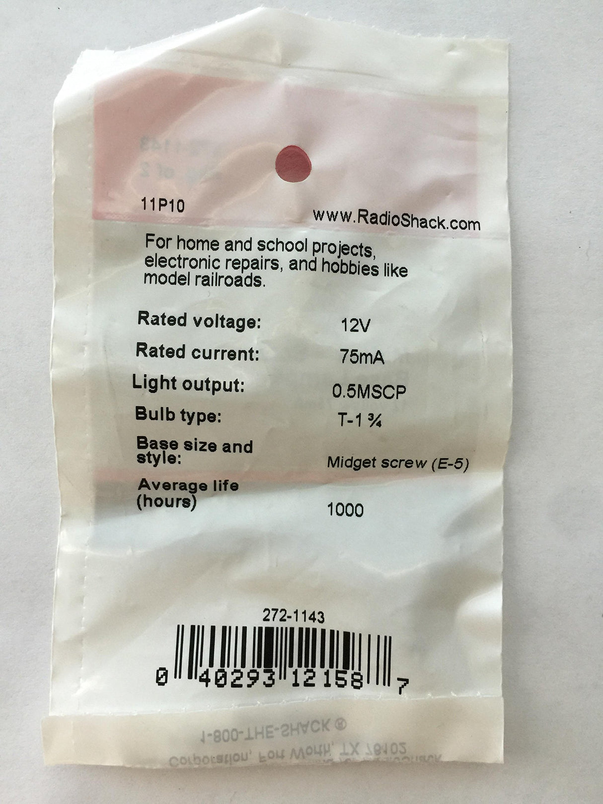 12V 75MA INCANDESCENT FLASHLIGHT BULB