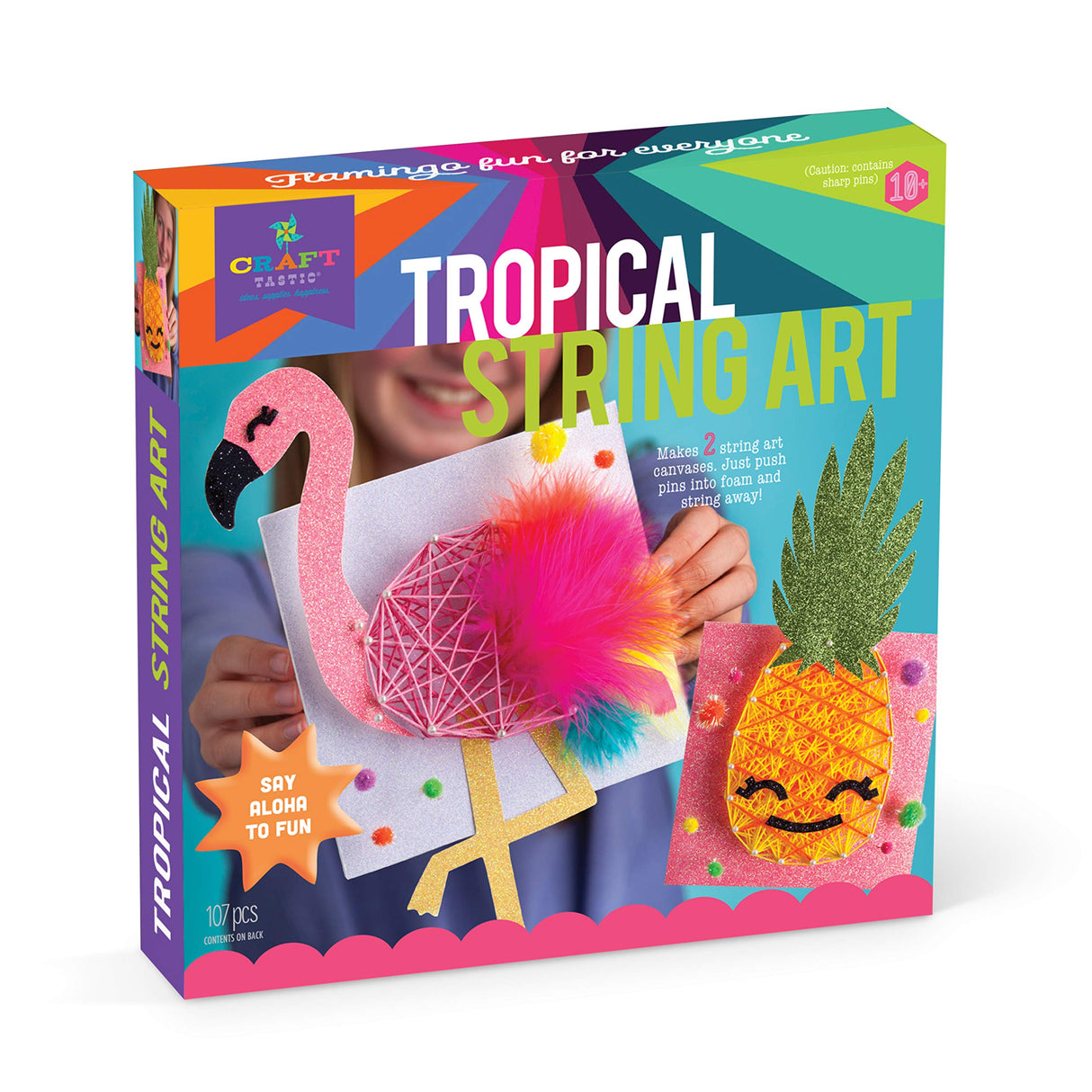 Craft-tastic DIY String Art – Craft Kit for Kids – Everything Included for 2 Arts & Crafts Projects – Features a Fun Flamingo & Pineapple Patterns