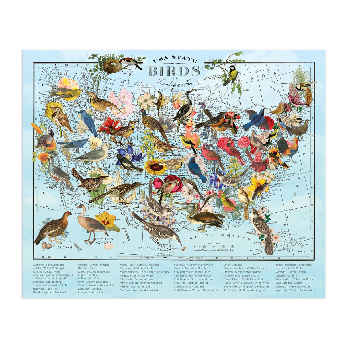 Galison - Wendy Gold State Birds 1000 Piece Puzzle
