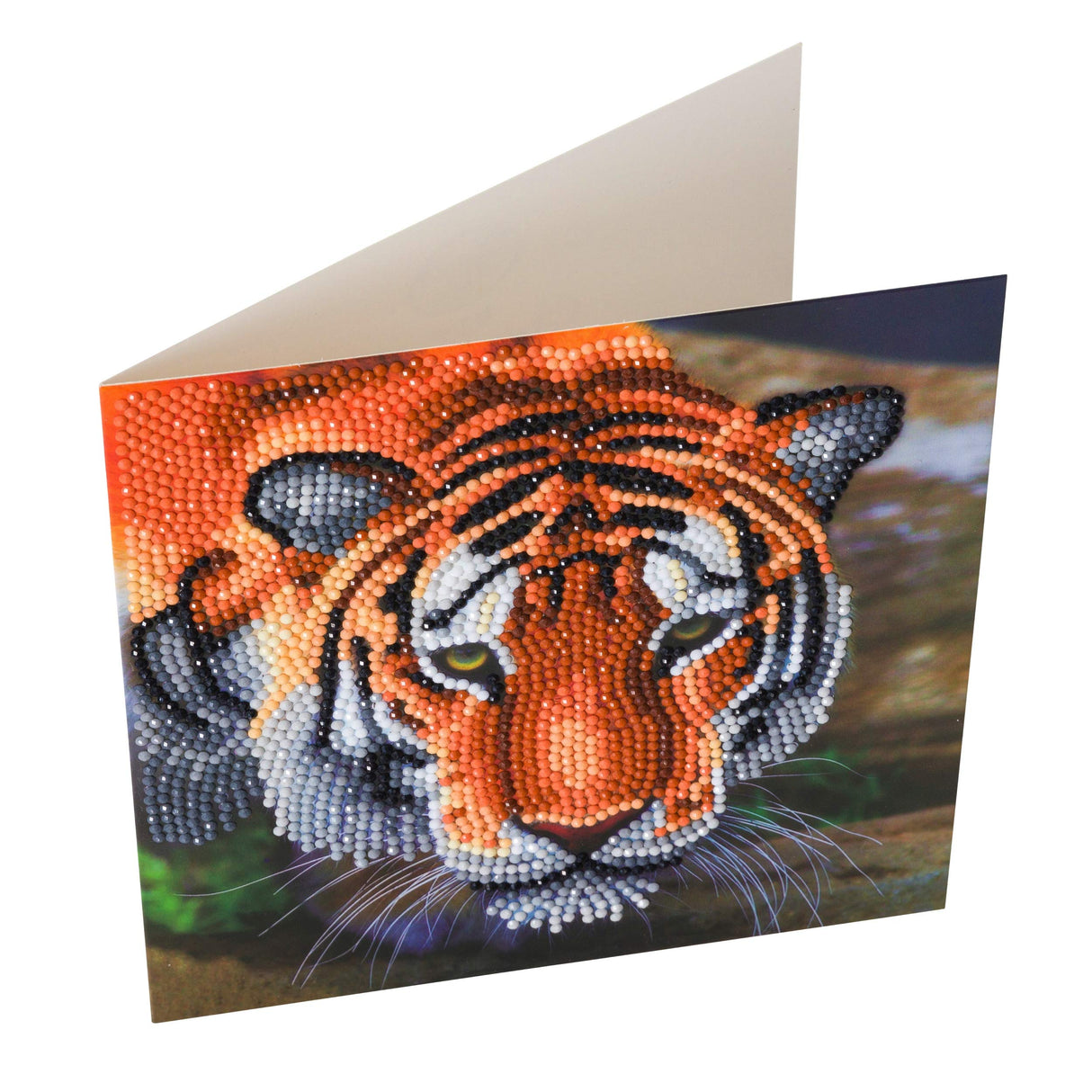 Crystal Art Diamond Painting Card Kit - Tiger- Create Your Own 7"x7" Card Kit - for Ages 8 and up