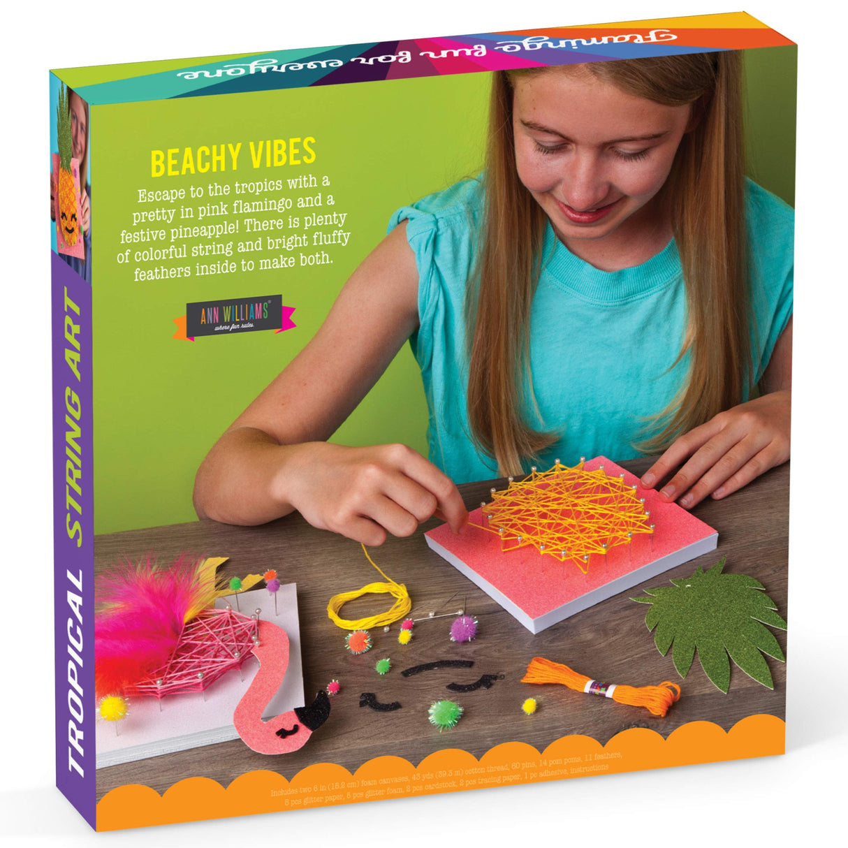 Craft-tastic DIY String Art – Craft Kit for Kids – Everything Included for 2 Arts & Crafts Projects – Features a Fun Flamingo & Pineapple Patterns