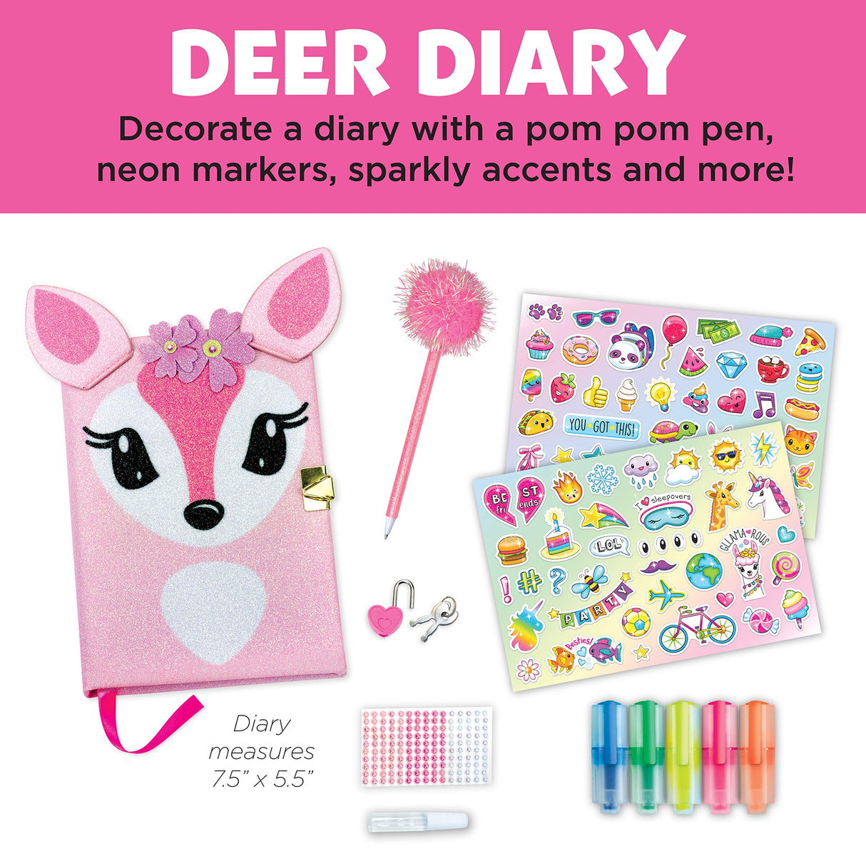 Creativity for Kids Deer Diary - Diary with Lock for Kids - 100 Page Writing Journal with Accessories