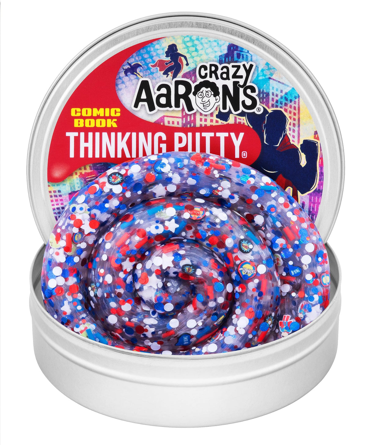 Crazy Aaron's Comic Book Thinking Putty - 4" Tin Thinking Putty - Non-Toxic Sensory Play Putty - Never Dries Out - Creative Toy Fun for Ages 3+