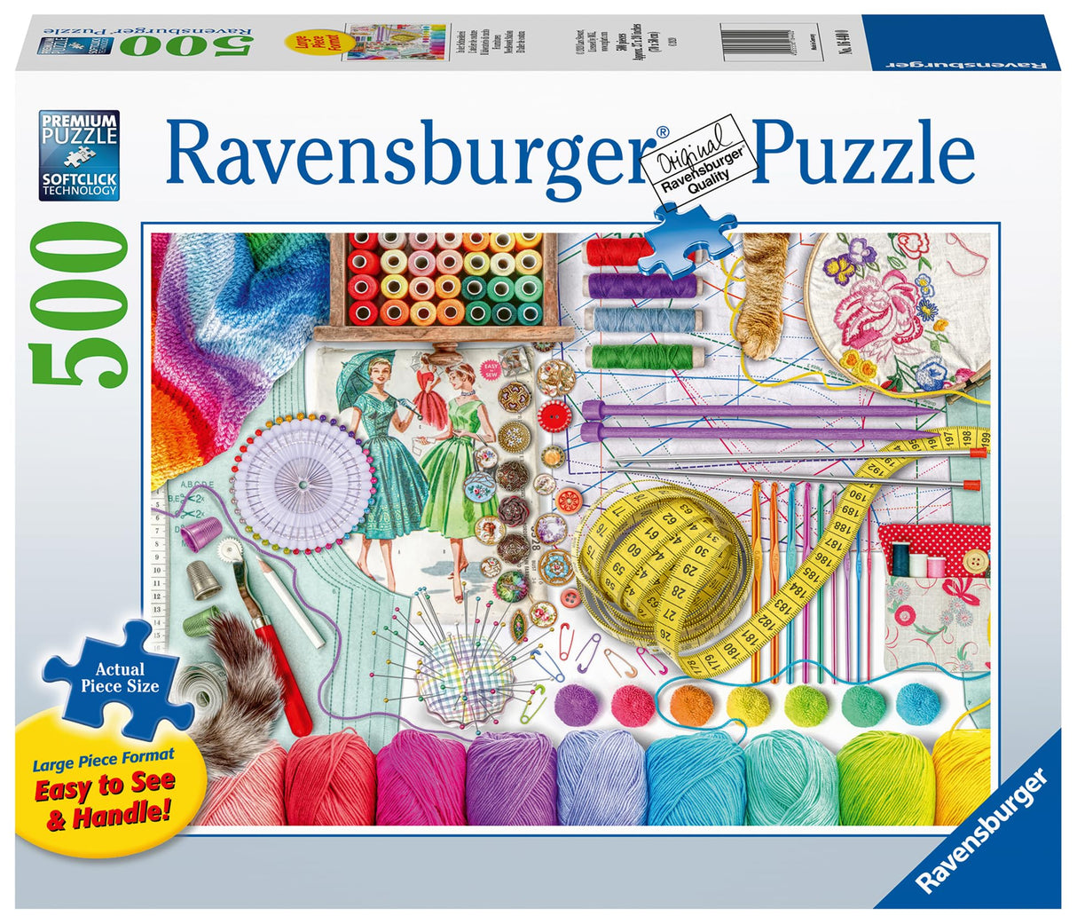 Ravensburger Needlework Station - 500-Piece Jigsaw Puzzle | Large, Easy-to-Handle Pieces | Unique Softclick Technology | Ideal for Adults