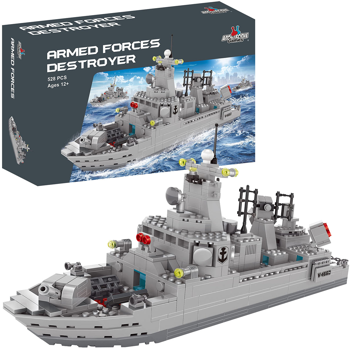 Apostrophe Games Navy Destroyer Building Block Set - 528 Pieces - Building Block Set for Kids and Adults - Compatible with All Building Bricks