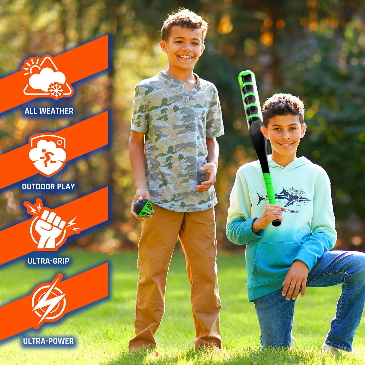 NERF Power Blast Kids Baseball Bat and Ball Set - Kids Plastic Baseball Bat with Extra Grip and Power Bands - Official NERF Plastic Baseball Set