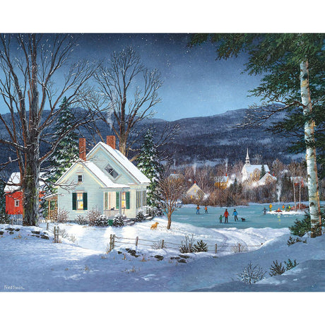 White Mountain Skating Party Winter Puzzles 1000 Pieces Scenic Jigsaw Puzzle for Adults and Family