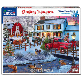 White Mountain Puzzles - Christmas on The Farm - 1000 Piece Jigsaw Puzzle
