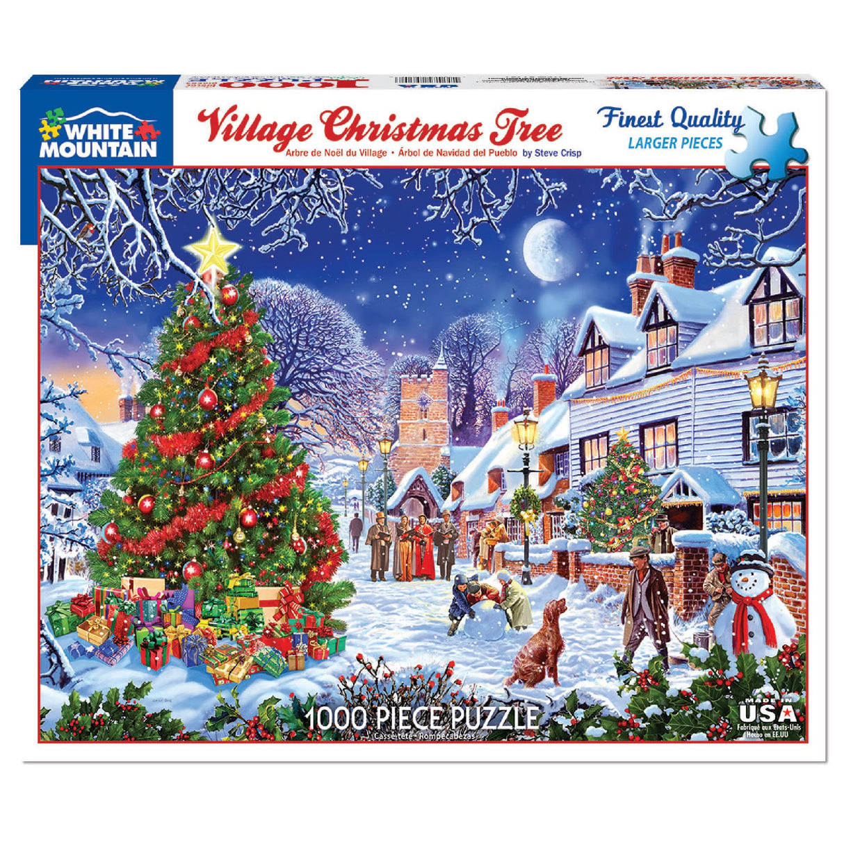 White Mountain Village Christmas Tree Christmas Puzzles 1000 Pieces Jigsaw Puzzle for Winter