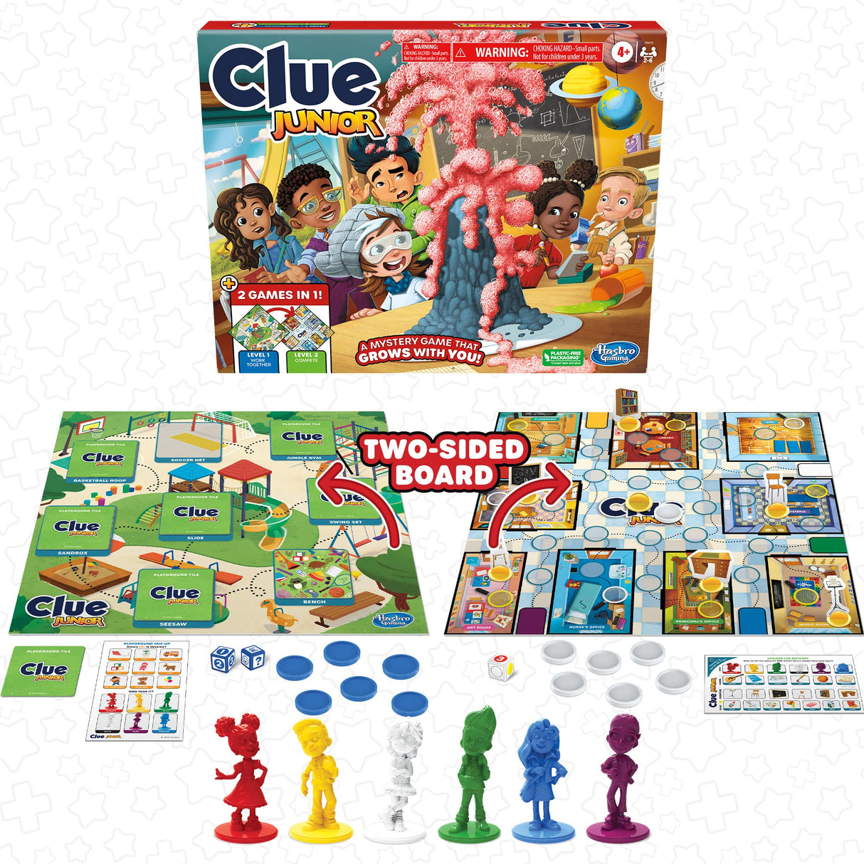 Clue Junior Board Game | 2-Sided Gameboard, 2 Games in 1 | 2 to 6 Players | Mystery Games for Kids | Back to School Gifts | Classroom Preschool Games | Ages 4+