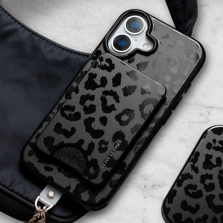 VELVET CAVIAR - Magnetic Phone Wallet- Black Leopard
