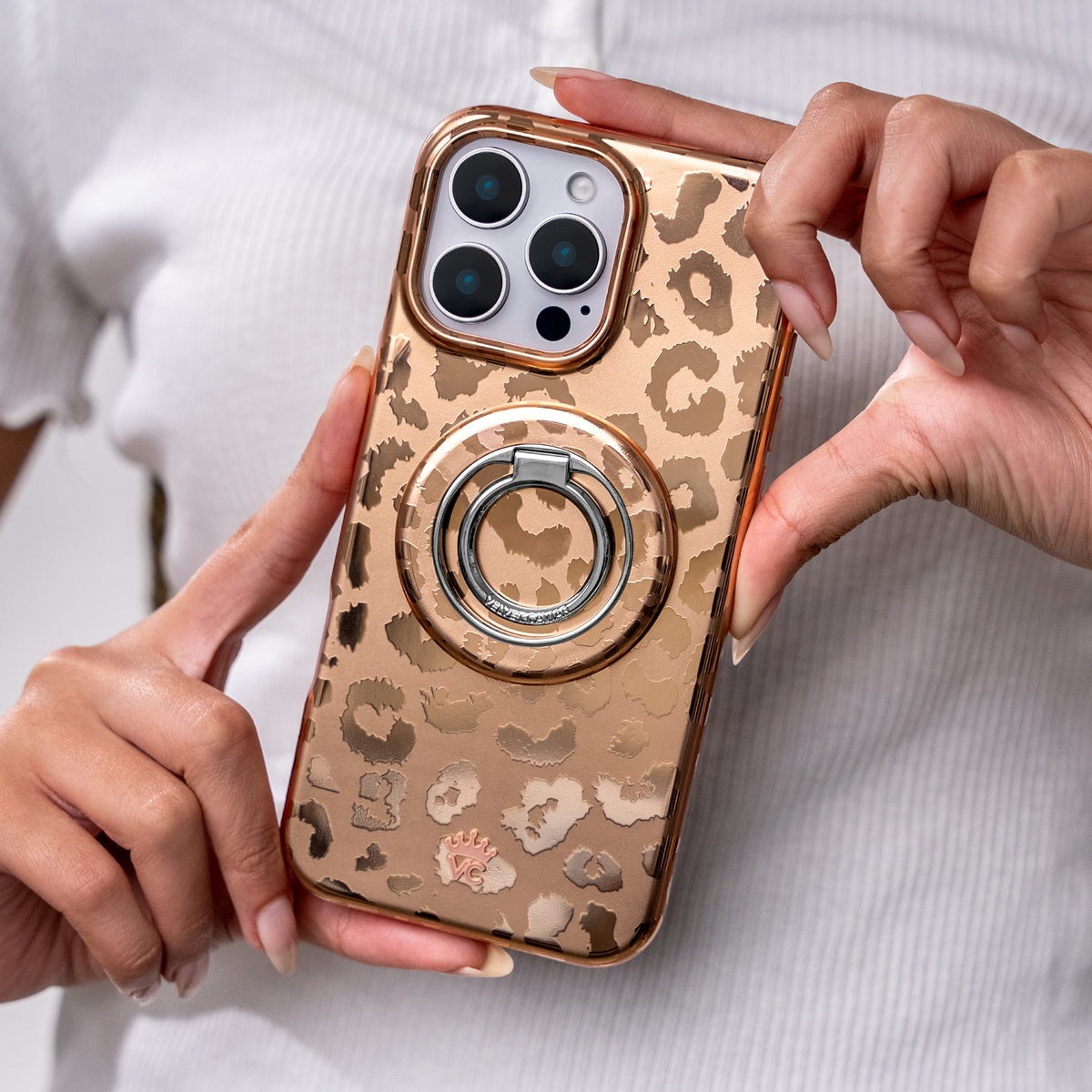VELVET CAVIAR - Magnetic Phone Ring & Stand - Bronze Chrome Leopard
