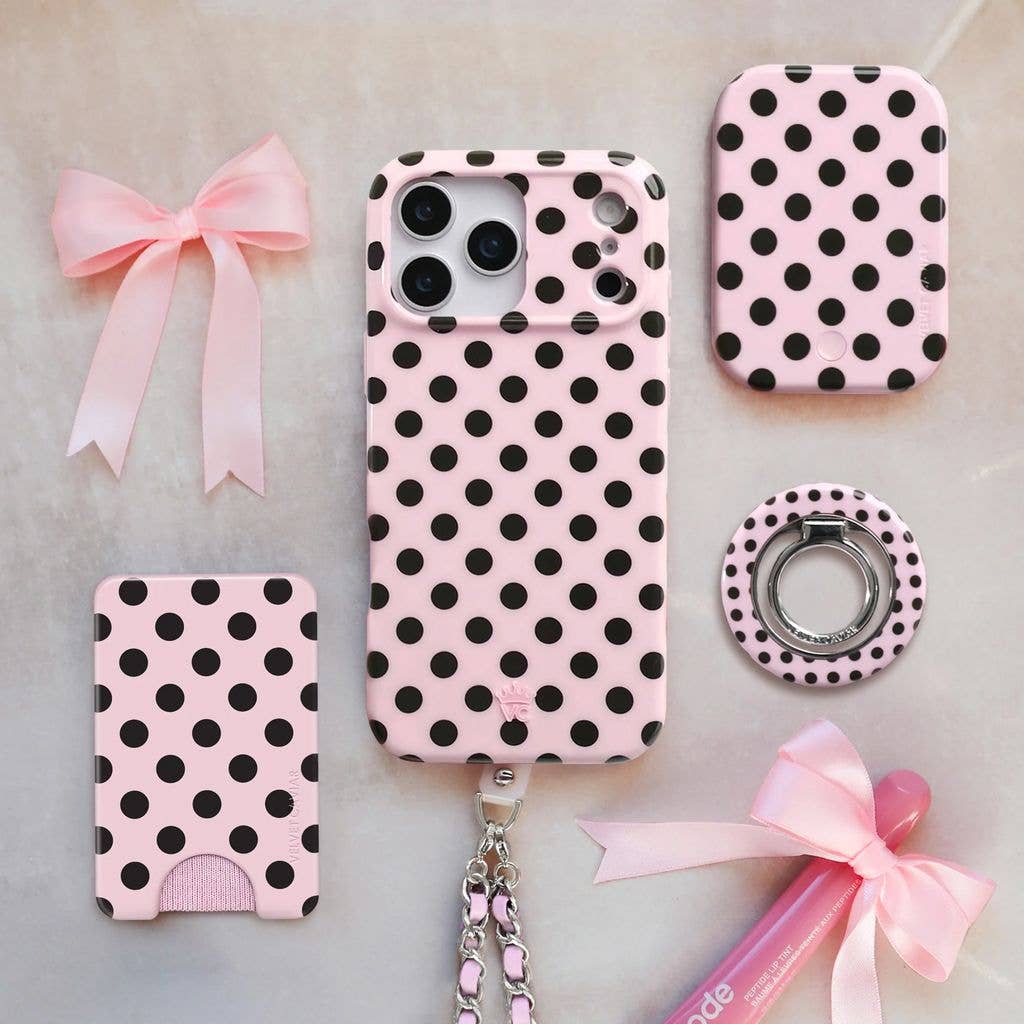 VELVET CAVIAR - Magnetic Phone Wallet - Princess Pink Polka Dot