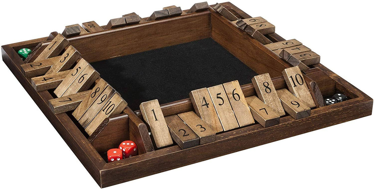 Wood Expressions - 4 Player Shut The Box dice Game – 8 inches – Travel Size