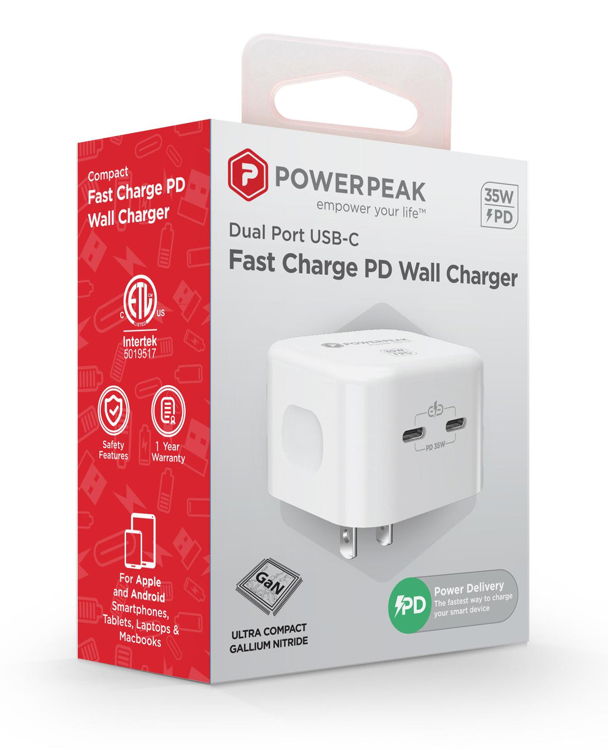 POWERPEAK 35W DUAL USB-C PD WALL POWER ADAPTER - WHITE