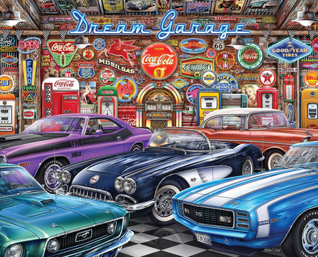 Springbok - Dream Garage - 1000 Piece Jigsaw Puzzle with classic muscle cars