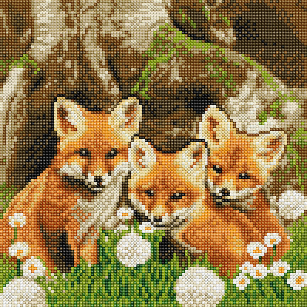 Crystal Art Medium Framed Mounted Wall Art Kit (11.8in x 11.8in) - Fox Cubs - Diamond Painting Kit for ages 8 and up