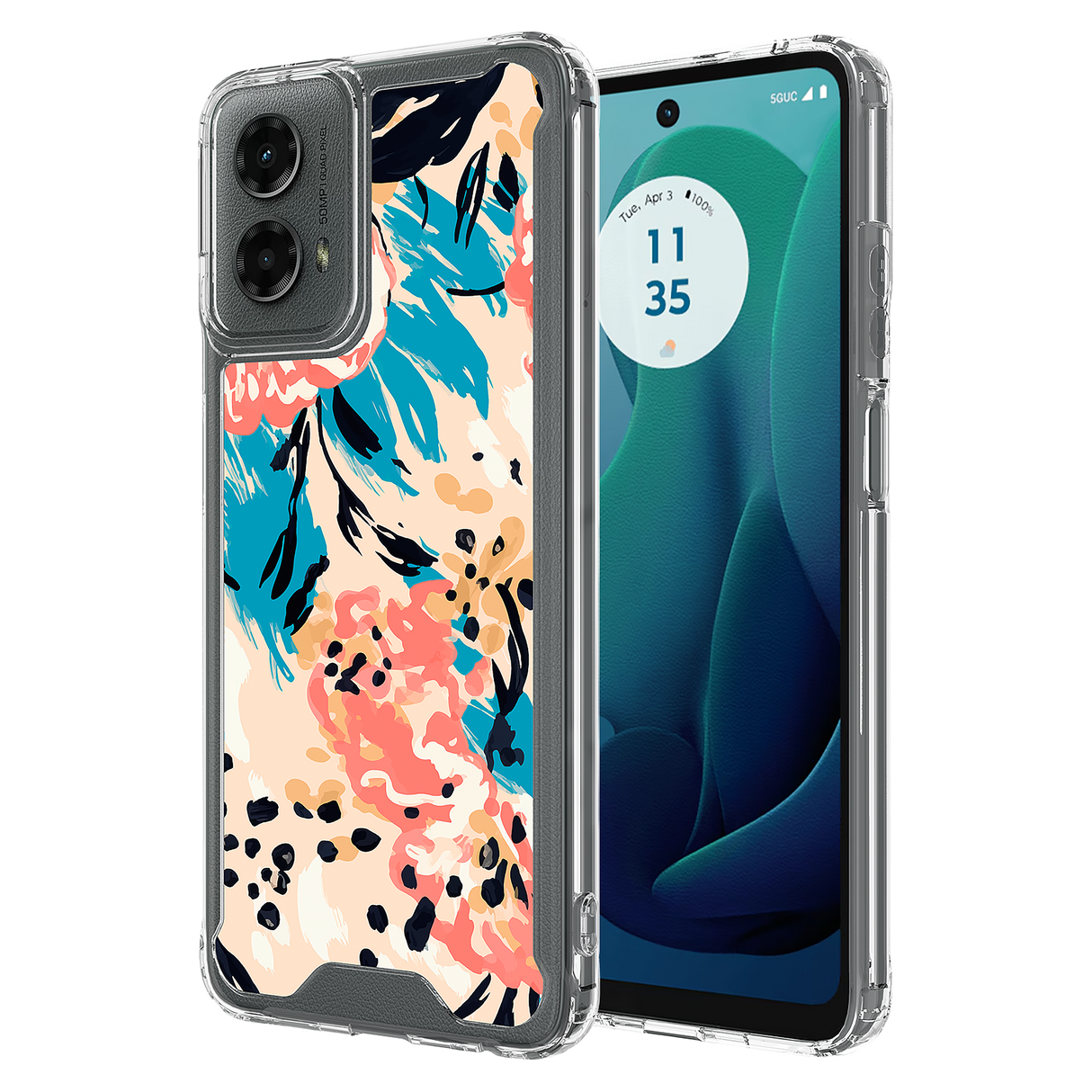 Ampd - Tpu / Acrylic Hd Print Case For Motorola Moto G 5g (2024) - Floral Blue Pattern