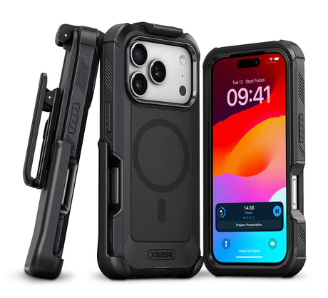 xBase iPhone 17 Pro - Boulder MagSafe Heavy-Duty Co-Molded Rugged Protective Case w/Belt Clip Holster- Black - image 1