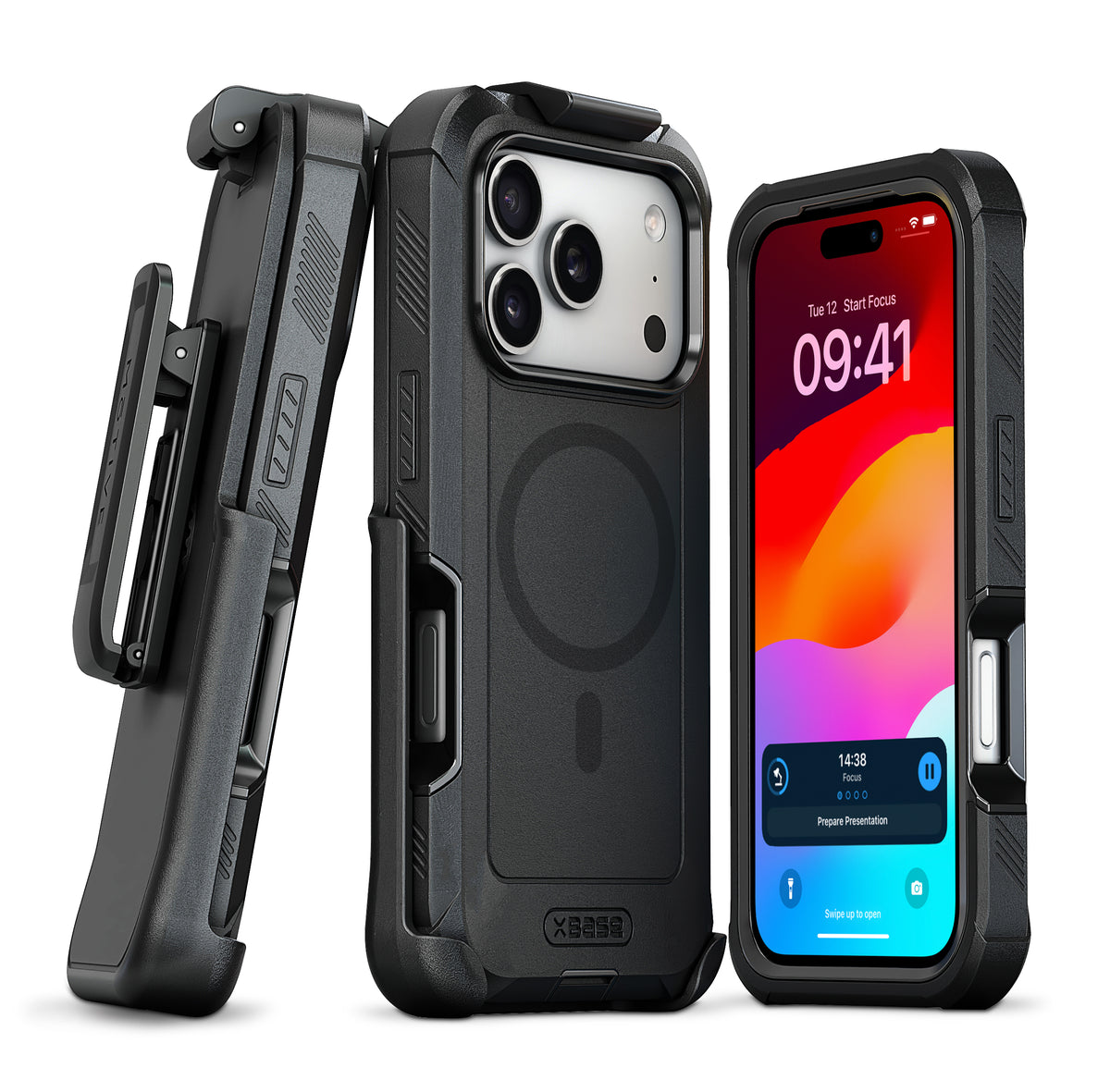 xBase iPhone 17 Pro Max Boulder MagSafe HD Rugged Protective Case w/Belt Clip Holster Black - image 1