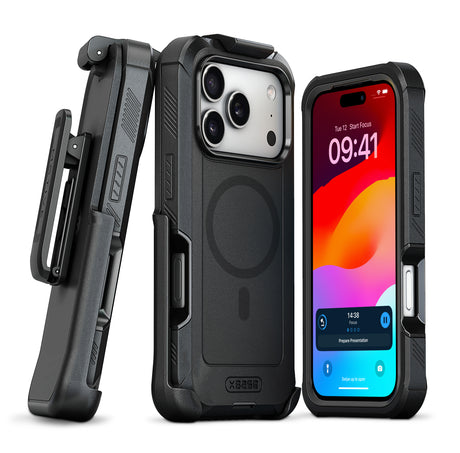 xBase iPhone 17 Pro Max Boulder MagSafe HD Rugged Protective Case w/Belt Clip Holster Black - image 1