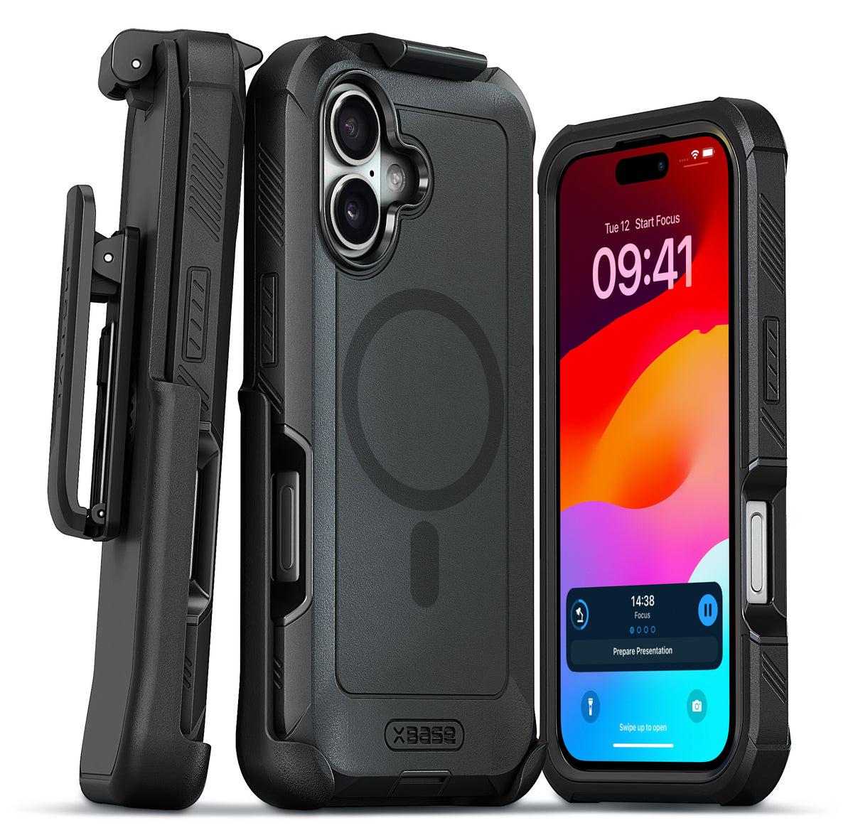 xBase iPhone 17 - Boulder MagSafe Heavy-Duty Co-Molded Rugged Protective Case w/Belt Clip Holster- Black - image 1