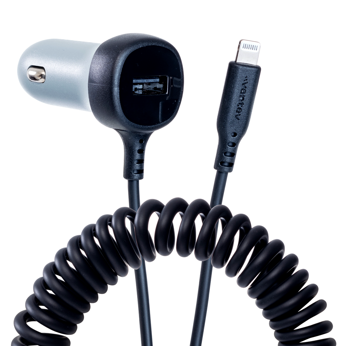 Ventev - 12w Usb A Car Charger With Attached 15w Apple Lightning Cord - Dark Gray