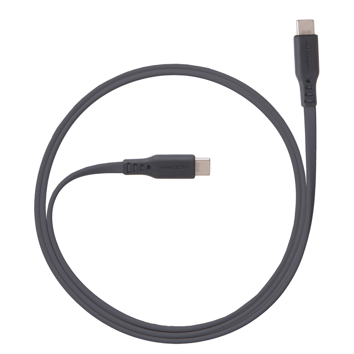 Ventev - Flat Usb C To Usb C High Speed Tangle-free Cable 3.3ft - Gray