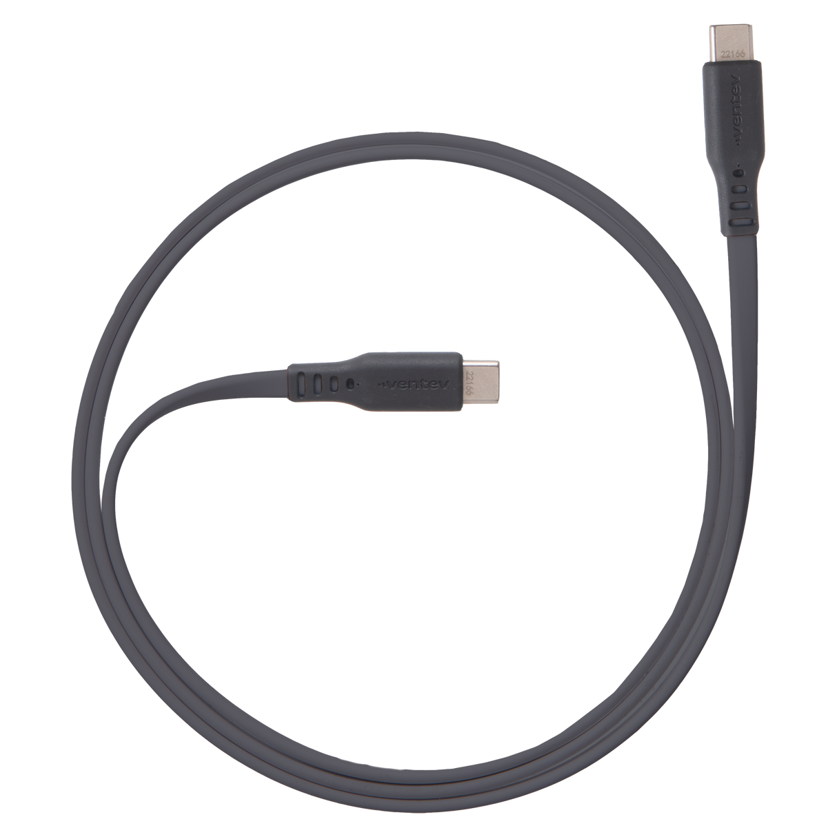 Ventev - Flat Usb C To Usb C High Speed Tangle-free Cable 6ft - Gray