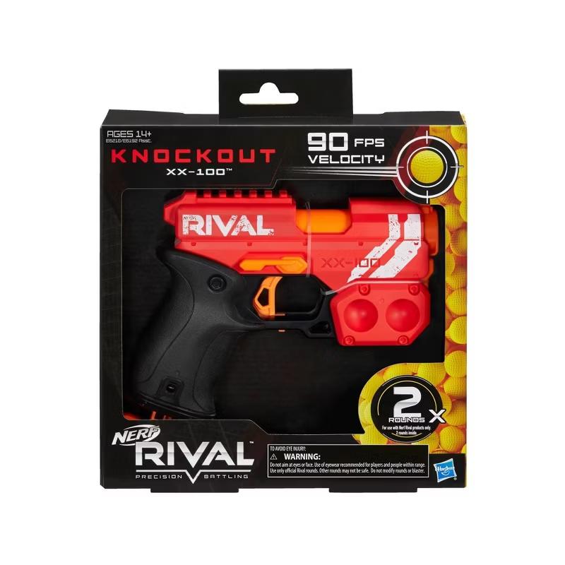 Nerf Rival Knockout XX-100 Blaster - Round Storage, 90 FPS Velocity, Breech Load - Includes 2 Official Rival Rounds - Team Red